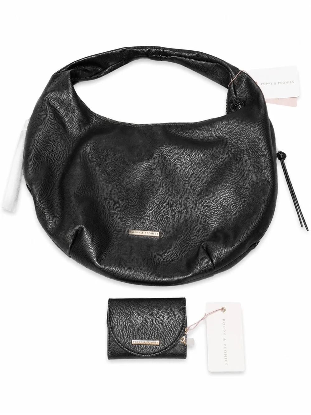 POPPY & PEONIES--BRAND NEW--LARGE BLACK HOBO with MATCHING WALLET!